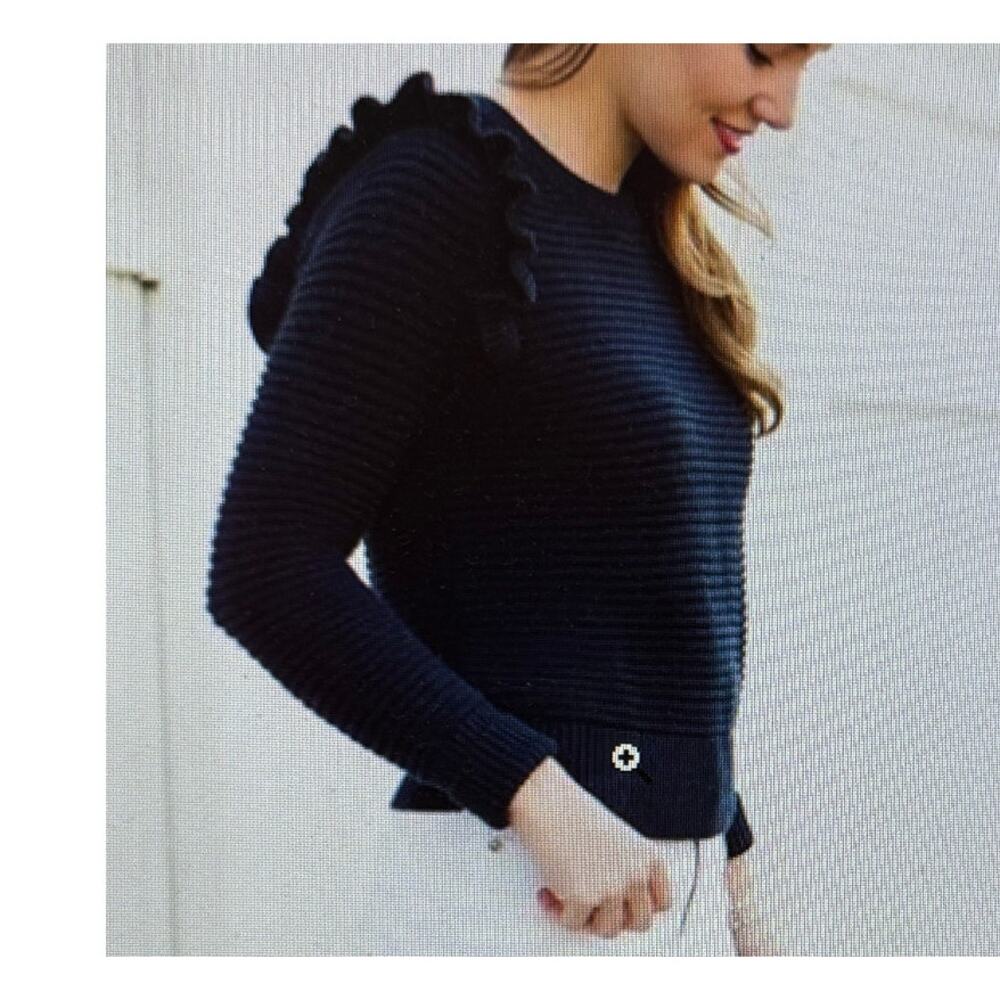 Women's Banana Republic Navy Blue Ruffle Knit  Thick Warm Sweater Size S